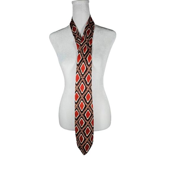 Colosseo di Roma Men's Italian Retro Tie Orange‎ Brown Diamonds - Picture 1 of 4